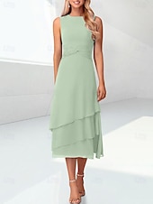 preiswerte Mit Jacke-Strand Hochzeit Salbeischlauch Mutter der Braut Kleid Elegantes Juwelenhals Tee-langes Chiffon 3/4 Langen Ärmel Wickel inklusive mit Raffung 2025 kostenlose Maßanfertigung