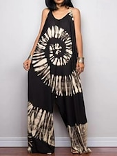olcso nyomtatott jumpsuit-Női Szabályos Jumpsuitek Alkalmi Batikolt Ujjatlan Széles lábszár Terített nyak Zseb Nyomtatott Utca Napi Normál Fekete Arcpír rózsaszín Sötétkék Nyár