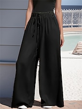 economico gamba larga e vita alta-Per donna Gamba larga Chinos Moda Essenziale Casual Lungo Vita Alta Semplice Tasca Fascia Elastica Comodo Morbido Confortevole Micro-elastico All&#039;aperto Streetwear Nero Rosa Cachi Verde militare