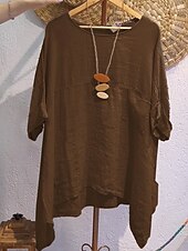 economico Camicie-camicetta da donna in cotone e lino tinta unita elegante casual mezza manica girocollo top normale quotidiano festa bianco blu navy blu arancione marrone estate autunno