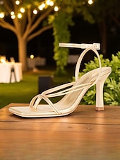 abordables cóctel-Sandalias de tacón alto con tiras doradas para mujer: tacones de aguja metálicos con correa en el tobillo para fiestas nocturnas y clubwear.