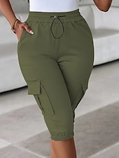 Dam Cargo-shorts Capribyxor Mode Streetwear Vadlängd Naturlig Solid färg Ficka Elastisk midja Bekväm Microelastisk Sport & Utomhus Dagliga kläder Vin Svart Rodnande Rosa Armégrön Sommar Vår Normal billiga lastbyxor för kvinnor-Dam Cargo-shorts Capribyxor Mode Streetwear Vadlängd Naturlig Solid färg Ficka Elastisk midja Bekväm Microelastisk Sport & Utomhus Dagliga kläder Vin Svart Rodnande Rosa Armégrön Sommar Vår Normal