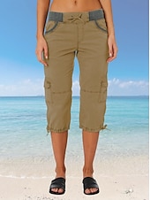 billiga Byxor-Dam Militärbyxor Semester Mode Streetwear Vadlängd Hög midja Slät Ficka Bekväm Mjuk Microelastisk Utomhus Gata Gul-Brun Svart Vit Orange Sommar Normal