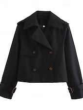 preiswerte Hemdjacken-Damen Freizeitjacke Bequem Knöpfe Tasche Mode Modern Einfach Täglich Ausgehen Doppelreihig Regulär Umlegekragen Normale Passform Langarm Oberbekleidung Schwarz Braun Khaki Herbst Winter