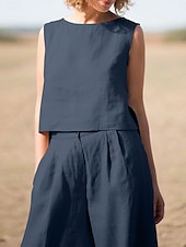 levne Sady-Dámské Elegantní Módní Šik ven Košile Halenka Bez rukávů Tričkový Pevná barva Venkovní Práce Ležérní Námořnická modř Oranžová Trávová zelená Léto Volný