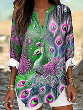 abordables Animaux Tops-Femmes Chemisier Fleuri Graphique Animal Élégant manche longue Col en V Hauts Réguliers Quotidien Fête Imprimé Bleu Orange Vert Été Printemps