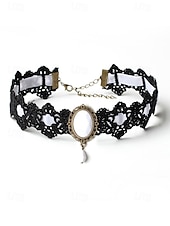 abordables Collier pour femme-Collier ras du cou gothique en dentelle pour femme avec pendentif en pierre rouge, bijou vintage en velours noir pour fête d&#039;Halloween et cosplay costumé