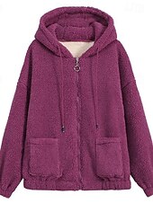 economico giacche sherpa-Per donna Giacca in Pile Caldo Confortevole Cerniera Tasca All&#039;aperto Stile da Strada Semplice Uscire Casual Quotidiano Weekend Cerniera Regolare Felpa con Cappuccio Vestibilità regolare Manica Lunga