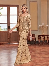 cheap BLUE-Mermaid / Trumpet Quinceanera Dresses Elegant Dress Formal Wedding Floor Length Long Sleeve Sweetheart Sequined with Sequin