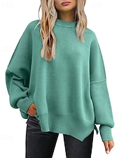 preiswerte Einfarbige Farben-Damen Pullover Lässig Einfarbig Gerippt Rundhalsausschnitt Gestrickt Langarm Normale Oberteile Stricken Ausgehen Wochenende Schwarz Weiß Herbst