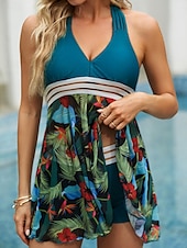 abordables Robes de bain-Femme Grande Taille Maillots de Bain Tankini 2 pièces Robe de Bain Maillot de bain 2 Pièces Maillots de bain modestes Dos ouvert Imprimé pour les grosses poitrines Vacances Le style mignon Floral
