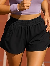  女性用 ランニングショーツ 弾性ウエストバンド ショートパンツ カジュアル スポーツ 夏 速乾性 ライトウェイト 弾性ある 高通気性 テニス ゴルフ ランニング レギュラー スポーツウェア アクティブウェア ソリッド ブラック ピンク パープル