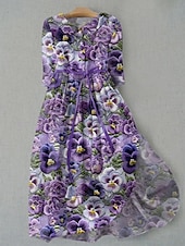 voordelige Bloemenjurk-Dames Halflange jurk Hemdjurk Vakantie Casual Boho Dagelijks Feestdagen Teaparty Normale pasvorm Bloemig Grafisch Halve mouw Revers Blozend Roze Paars Oranje Groen Zomer Lente