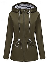 cheap Active Jacket-Women&#039;s Trench Coat Warm Comfortable Zipper Pocket Fashion Outdoor Plain Holiday Going out Zipper Regular Hooded Regular Fit Long Sleeve Outerwear Black Red Green Fall Winter