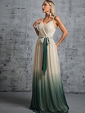 cheap Bridesmaid Dresses-A-Line Bridesmaid Dress Spaghetti Strap Sleeveless Elegant Floor Length Chiffon with Sash / Ribbon 2022