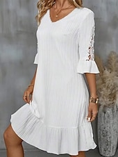 ieftine Topuri din dantelă-Pentru femei Rochie Mini Rochie albă Rochie de dantela Rochie casual Clasic Modern Manșon Flare cuff În aer liber Vacanță Ieșire Fit regulat Simplu Manșon Jumate În V Alb Vară