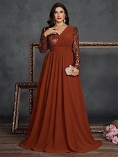 cheap BLUE-A-Line Plus Size Dresses Elegant Curve Dress Formal Wedding Floor Length Long Sleeve V Neck Chiffon with Sequin
