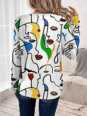 abordables T-shirt Art &amp; Design-Femmes T-shirt Graphique Abstrait ancien Élégant Classique manche longue Col ras du cou Hauts Réguliers Quotidien Week-end Imprimé Blanche Été
