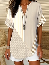 ieftine Topuri pentru femei cu dungi și geometrice-Pentru femei Cămașă Boho Grafic Geometric Elegant Boemia Tropical Fără manșon Manșon scurt În V Topuri obișnuite Zilnic Concediu Costum de plajă Verde Crud Galben Roz Îmbujorat Albastru piscină Mov