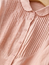 economico Camicie-Per donna Camicie di cotone e lino Tinta unica Elegante Essenziale Casual Manica 3/4 Colletto a Camicia Top Regolari Quotidiano Bottoni Bianco Rosa Azzurro Estate