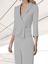 cheap Mom&#039;s Pant Suits-Women&#039;s Suits Top Mother of the Bride Elegant V Neck 3/4 Length Sleeve Included with Buttons