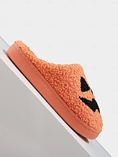 cheap Shoes For Women-Women&#039;s Halloween Pumpkin Face Slippers - Cozy Orange Plush Indoor Shoes with Jack-O&#039;-Lantern Design for Fall Nights,Costume Parties &amp; Gifts