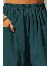 preiswerte Schlichte Hose aus Baumwollleinen-Damen Hose aus Baumwollleinen Basic Volle Länge Hohe Taille Einfach Tasche Komfort Außenbereich Mikroelastisch Urlaub Straße Lässig Schwarz Rosa Wein Marineblau Sommer Frühling Herbst Lässiger Schnitt