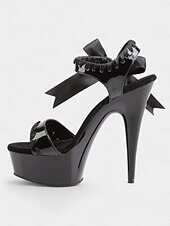 abordables Années 1980-Escarpins à talons aiguilles noirs vintage années 1980 avec nœud en satin rouge – sandales gothiques lolita sexy à talons hauts pour fêtes, spectacles et tenues de club