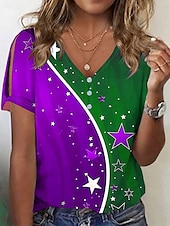 abordables Top jour de l’indépendance-T-shirt patriote pour femmes graphique avec drapeau vintage stylé classique à manches courtes col en V hauts réguliers imprimé quotidien sortant week-end rouge violet vert été printemps