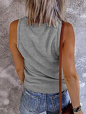 preiswerte Einfaches Tanktop-Damen Camisole-Tanktop Einfarbig Täglich Stilvoll Lässig Ärmellos V Ausschnitt Normale Oberteile Täglich Knöpfe Rosa Wein Blau Grau Sommer