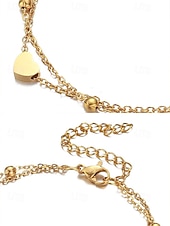 abordables Bracelet pour femme-Bracelet de cheville double couche avec pendentif cœur en or pour femme – bijou délicat pour la plage avec chaîne perlée pour les sorties estivales et les vacances