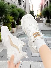 cheap Women&#039;s Sneakers-Women&#039;s White Chunky Dad Sneakers - Retro Platform Walking Shoes with Wave Design for Urban Outings and Casual Date Looks