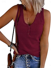 preiswerte Einfaches Tanktop-Damen Camisole-Tanktop Einfarbig Täglich Stilvoll Lässig Ärmellos V Ausschnitt Normale Oberteile Täglich Knöpfe Rosa Wein Blau Grau Sommer