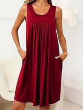 levne Jednoduché šaty-Dámské Midi šaty Slip Dress Na běžné nošení Domů Denní Volný Grafika Bez rukávů Tričkový Bordó Černá Oceánová modř Fialová Léto