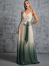 cheap Bridesmaid Dresses-A-Line Bridesmaid Dress Spaghetti Strap Sleeveless Elegant Floor Length Chiffon with Sash / Ribbon 2022