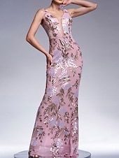 cheap FLORALS-Mermaid / Trumpet Evening Gown Elegant Dress Formal Wedding Floor Length Sleeveless V Neck Lace with Sequin