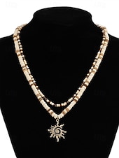 cheap Men&#039;s Jewelry-Men&#039;s Tribal Beaded Sun Pendant Necklace – Retro Bohemian Layered Jewelry with Adjustable Length for Beach, Festival and Casual Summer Outfits