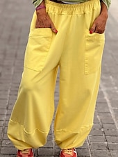 economico gamba larga e vita alta-Per donna Chinos Vacanza Moda Streetwear Lunghezza intera Vita Alta Semplice Tasca Fascia Elastica Comodo Morbido Confortevole Micro-elastico All&#039;aperto Streetwear Giallo Rosa Grigio Estate Primavera