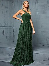 levne zelená-Šaty A-line Quinceanera Elegantní Šaty Formální Svatba Dlouhé Bez Rukávů Jedno Rameno Polyester s Plisováním