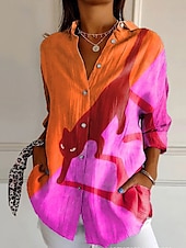 abordables Hauts Floraux-Femmes Chemise Fleuri Géométrique Élégant Moderne manche longue Col de chemise Hauts Réguliers Quotidien Fête Boutons Imprimé Rouge bleu marine Bleu Fuchsia Été