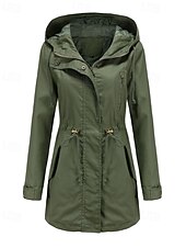 abordables Manteaux &amp; trenchs-Femmes Trench Chaud Confortable Fermeture éclair Avec Poches Mode Extérieur Uni Sortir Week-end Fermeture éclair Régulier À capuche Coupe régulière manche longue Vêtements d&#039;extérieur Noir Blanche