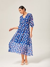 billige Blomstrete kjoler-geometrisk maxikjole i chiffon med fargeblokker
