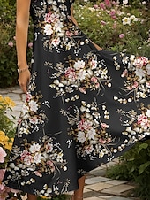 preiswerte Blumenkleider-Damen Maxikleid Strickkleid Freizeitkleid A Linie Kleid Sommerkleid Elegant Urlaub Lässig Normale Passform Blumen Grafik Kurzarm Quadrathals Rundausschnitt Gelb Rote Blau Purpur Sommer Frühling