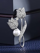olcso Női sálak-Női strasszos tulipán virág bross gyöngy díszítéssel, elegáns ötvözet hajtókatű irodai dzsekikbe, ruhákba, esküvőkre és hivatalos alkalmakra
