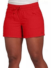 baratos Shorts-Mulheres Calção Roupa de rua Casual Curto Cintura Média Tecido Com Cordão Cintura elástica Respirabilidade Macio Micro-Elástica Férias Rua Roupa Diária Preto Amarelo Vermelho Fúcsia Verão Normal