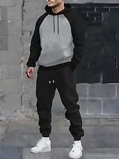 olcso Férfi 3D pulóver szett-Férfi Színes 2db 3D pulóver készletek Tracksuit Kapucnis pulóver Hosszú ujj Hosszú nadrág Kapucni Alkalmi Napi Sportruházat 3D nyomtatás Színes Tavasz Ősz Tél Sötétszürke Szürke Sárga