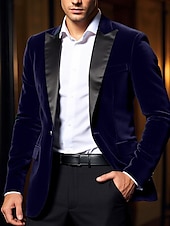 cheap Men&#039;s Classic Blazers-Men&#039;s Velvet Blazer Jacket Party Tuxedos Warm Vintage Fall Winter Solid Color Pocket Classic Single Breasted One-button Blazer Black Red Blue Green
