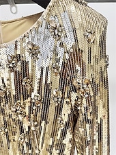 abordables JAUNE-Robe Quinceanera Sirène  Trompette Robes Élégante Robe de Mariage Formelle Longueur Maxi Manches Longues Col Rond Pailletée avec Paillettes