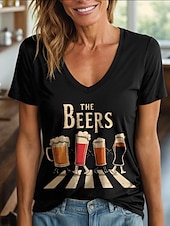 billige Humor og sitater t-skjorte-Oktoberfest Dame T skjorte Grafisk Bokstaver Årgang Stilfull Klassisk Kortermet V-hals Vanlige topper Daglig Trykt mønster Svart Hvit Rød Blå Lilla Sommer Vår