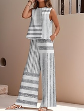 levne Sady-Dámské elegantní módní streetwear dvoudílné sety halenka vesta kalhoty kalhoty bez rukávů kulatý výstřih outdoor pracovní ležérní pruhovaný tisk dovolená denní sváteční růžová modrá šedá léto regular fit